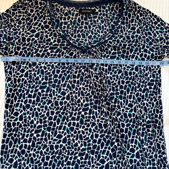 Ellen Tracy Women's V-Neck Navy Blue Leopard Print Mesh Detail Nightgown Size L - Picture 8 of 10